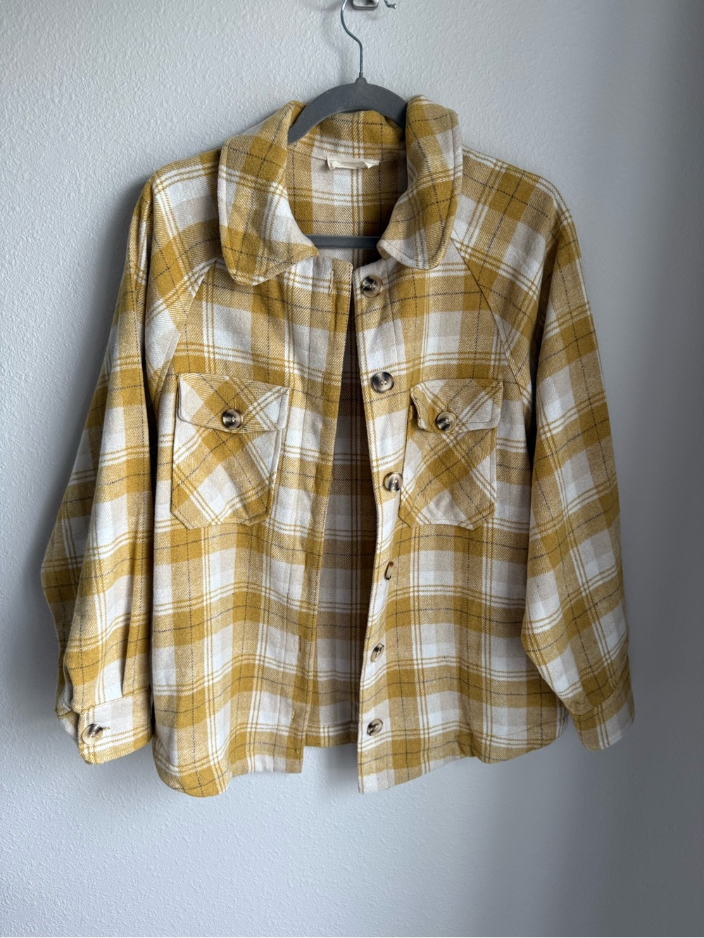 Yellow and White Plaid Button-Up Shacket